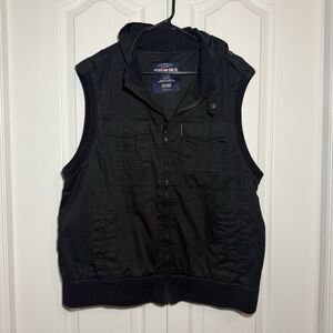 Ecko Unltd Men’s Utility Vest With Hood Zip/Button Pockets Black 2XL